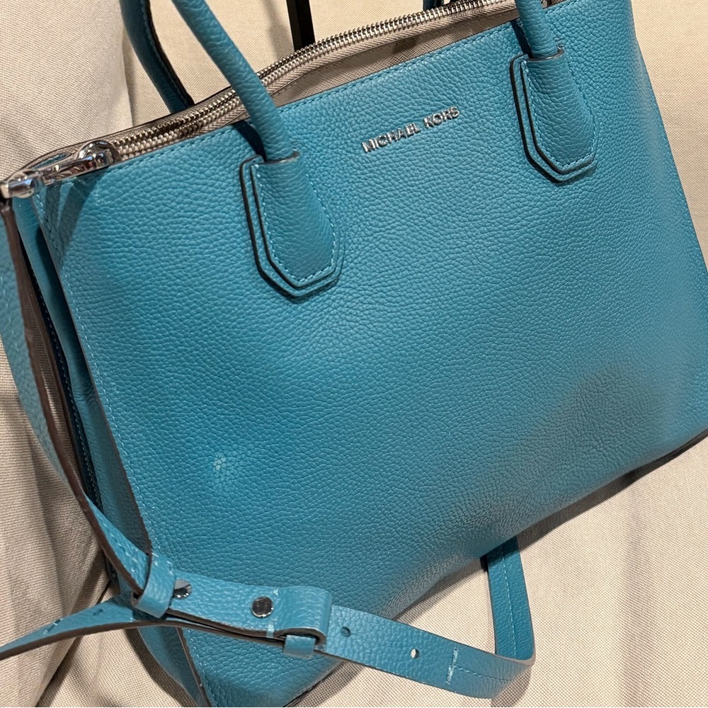Michael Kors Leather Satchel Teal Turquoise Authentic - Picture 14 of 14